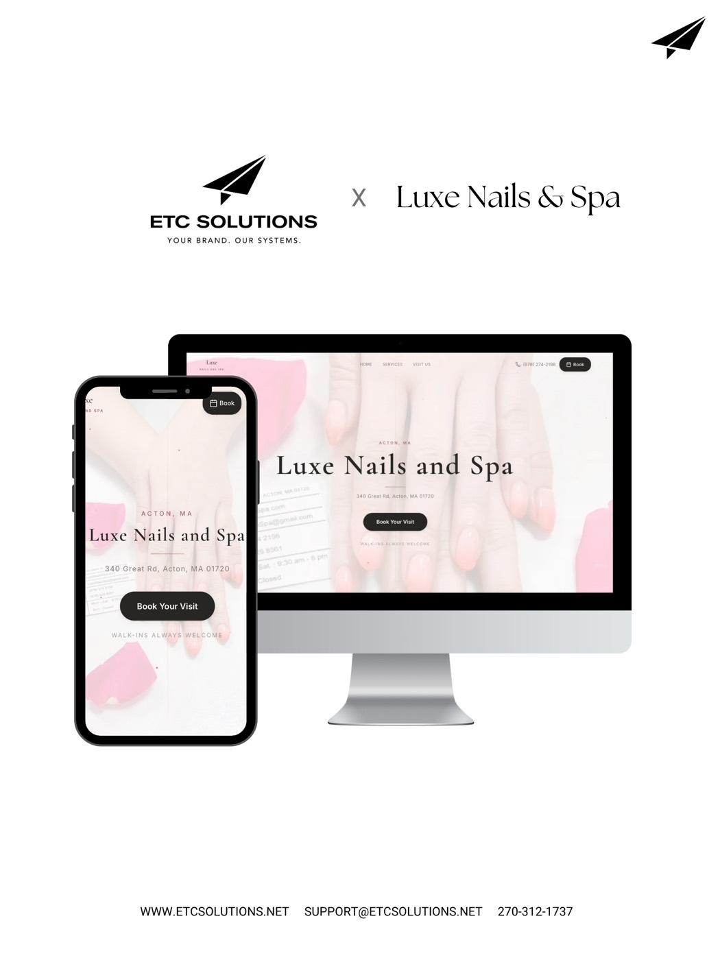 ETC Solutions × Luxe Nails and Spa — booking website on desktop and mobile