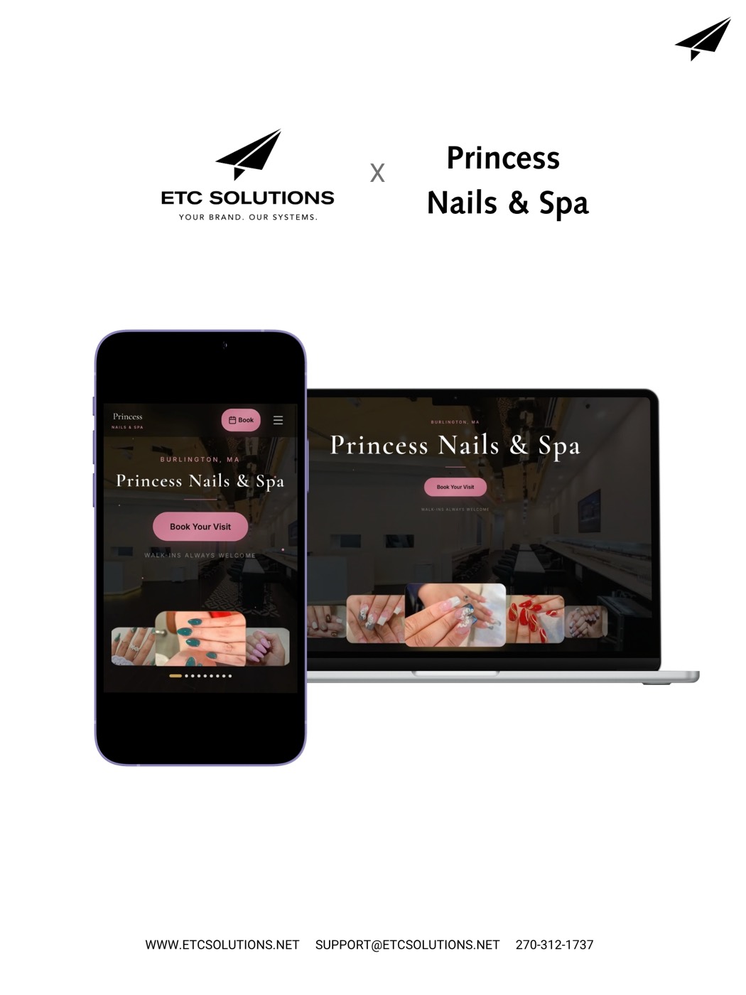 ETC Solutions × Princess Nails & Spa — dark luxury booking site with nail gallery